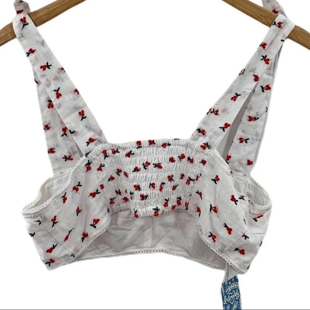 Free People Bralette Top White Cherry Embroidery‎ Sweetheart Neck Medium New